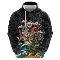 Personalized Japanese Koi Fish Ramen Zip Hoodie Tiki Surfing Wagara Hibiscus Pattern
