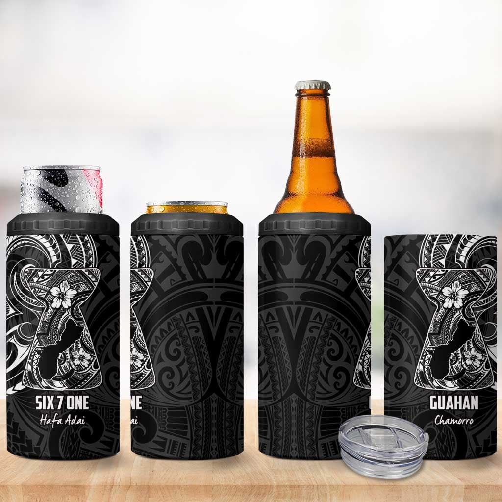 Black Guam Latte Stone Tribal Tattoo 4 in 1 Can Cooler Tumbler Hafa Adai Six 7 One LT9 - Polynesian Pride