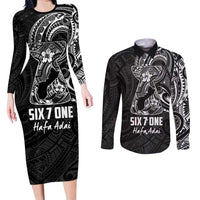 Black Guam Latte Stone Tribal Tattoo Couples Matching Long Sleeve Bodycon Dress and Long Sleeve Button Shirt Hafa Adai Six 7 One LT9 Black - Polynesian Pride