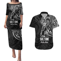 Black Guam Latte Stone Tribal Tattoo Couples Matching Puletasi and Hawaiian Shirt Hafa Adai Six 7 One LT9 Black - Polynesian Pride