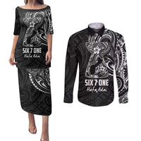Black Guam Latte Stone Tribal Tattoo Couples Matching Puletasi and Long Sleeve Button Shirt Hafa Adai Six 7 One LT9 Black - Polynesian Pride