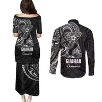 Black Guam Latte Stone Tribal Tattoo Couples Matching Puletasi and Long Sleeve Button Shirt Hafa Adai Six 7 One LT9 - Polynesian Pride