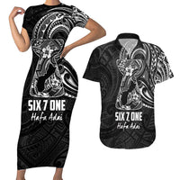 Black Guam Latte Stone Tribal Tattoo Couples Matching Short Sleeve Bodycon Dress and Hawaiian Shirt Hafa Adai Six 7 One LT9 Black - Polynesian Pride
