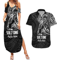 Black Guam Latte Stone Tribal Tattoo Couples Matching Summer Maxi Dress and Hawaiian Shirt Hafa Adai Six 7 One LT9 Black - Polynesian Pride
