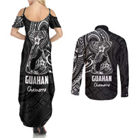 Black Guam Latte Stone Tribal Tattoo Couples Matching Summer Maxi Dress and Long Sleeve Button Shirt Hafa Adai Six 7 One LT9 - Polynesian Pride