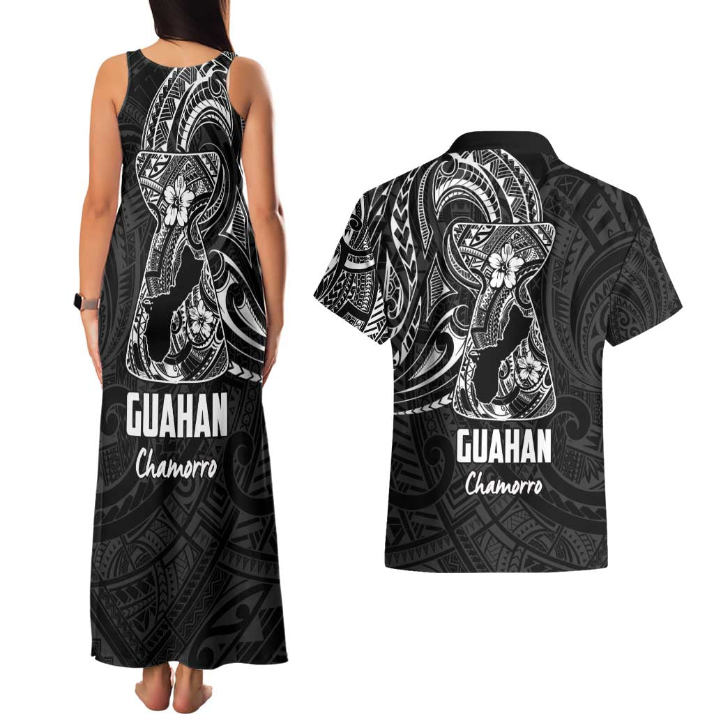 Black Guam Latte Stone Tribal Tattoo Couples Matching Tank Maxi Dress and Hawaiian Shirt Hafa Adai Six 7 One LT9 - Polynesian Pride