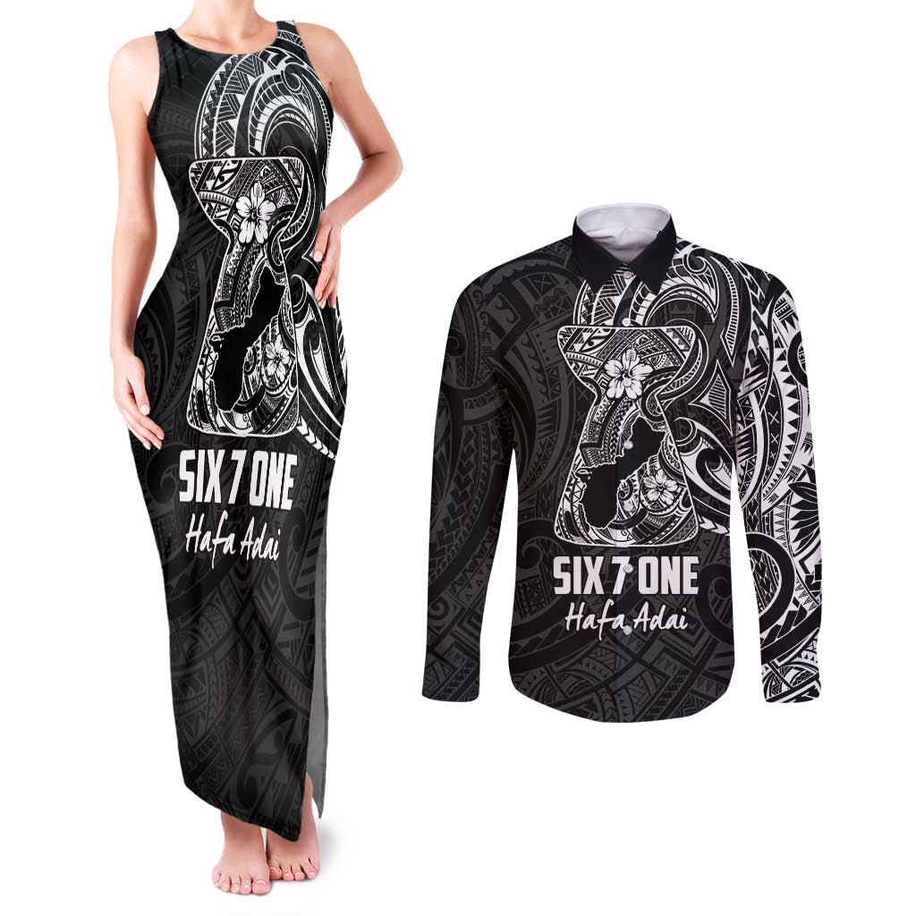 Black Guam Latte Stone Tribal Tattoo Couples Matching Tank Maxi Dress and Long Sleeve Button Shirt Hafa Adai Six 7 One LT9 Black - Polynesian Pride