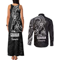 Black Guam Latte Stone Tribal Tattoo Couples Matching Tank Maxi Dress and Long Sleeve Button Shirt Hafa Adai Six 7 One LT9 - Polynesian Pride