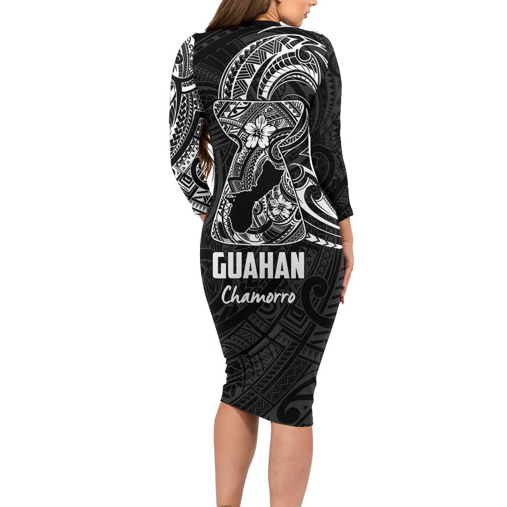 Black Guam Latte Stone Tribal Tattoo Family Matching Long Sleeve Bodycon Dress and Hawaiian Shirt Hafa Adai Six 7 One LT9 - Polynesian Pride