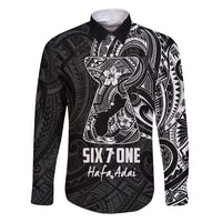Black Guam Latte Stone Tribal Tattoo Family Matching Mermaid Dress and Hawaiian Shirt Hafa Adai Six 7 One LT9 Dad's Shirt - Long Sleeve Black - Polynesian Pride