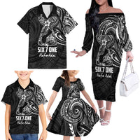 Black Guam Latte Stone Tribal Tattoo Family Matching Off The Shoulder Long Sleeve Dress and Hawaiian Shirt Hafa Adai Six 7 One LT9 - Polynesian Pride