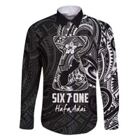 Black Guam Latte Stone Tribal Tattoo Family Matching Off The Shoulder Long Sleeve Dress and Hawaiian Shirt Hafa Adai Six 7 One LT9 Dad's Shirt - Long Sleeve Black - Polynesian Pride