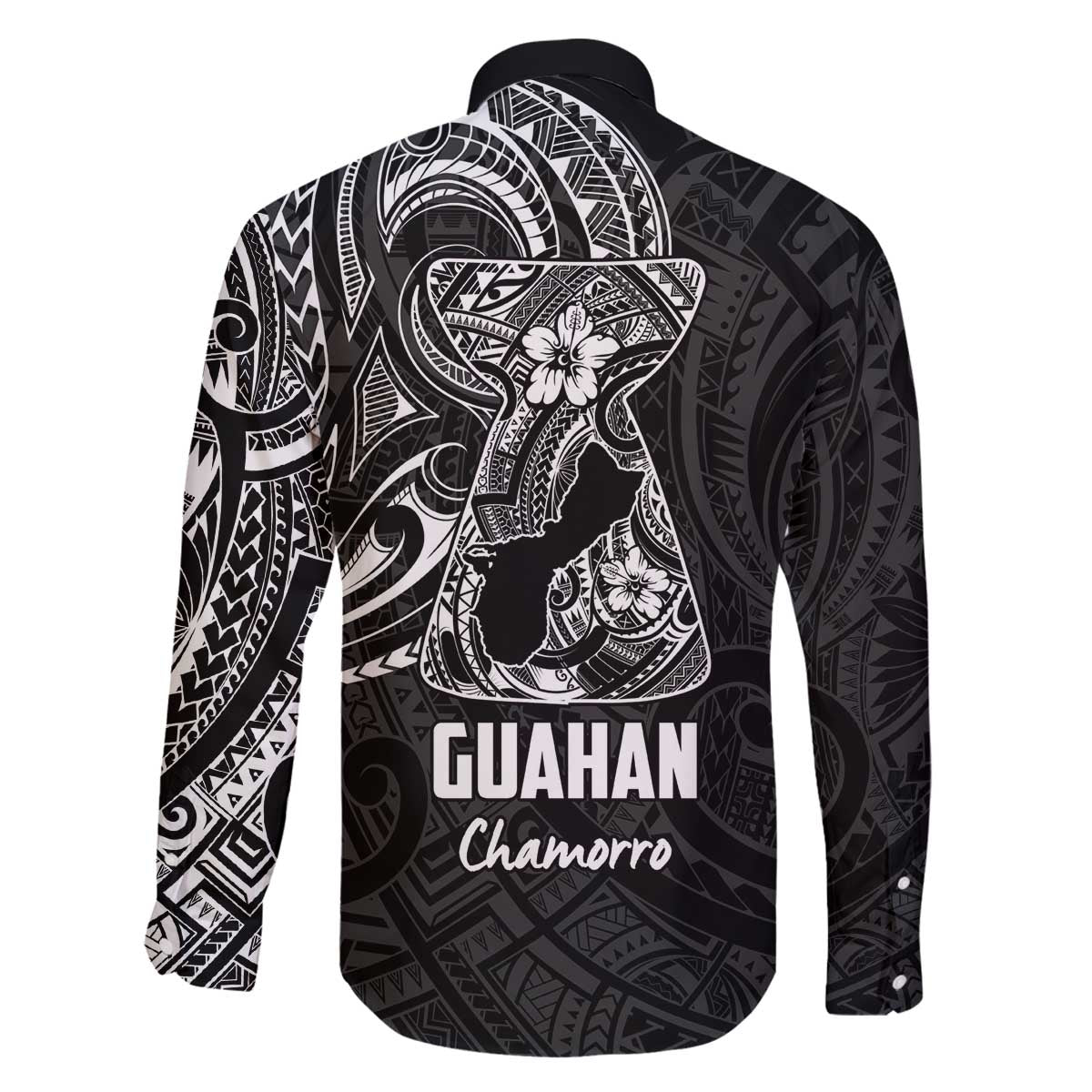 Black Guam Latte Stone Tribal Tattoo Family Matching Off The Shoulder Long Sleeve Dress and Hawaiian Shirt Hafa Adai Six 7 One LT9 - Polynesian Pride