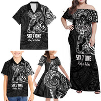 Black Guam Latte Stone Tribal Tattoo Family Matching Off Shoulder Maxi Dress and Hawaiian Shirt Hafa Adai Six 7 One LT9 - Polynesian Pride