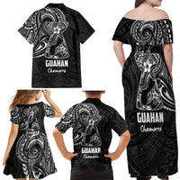 Black Guam Latte Stone Tribal Tattoo Family Matching Off Shoulder Maxi Dress and Hawaiian Shirt Hafa Adai Six 7 One LT9 - Polynesian Pride