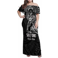 Black Guam Latte Stone Tribal Tattoo Family Matching Off Shoulder Maxi Dress and Hawaiian Shirt Hafa Adai Six 7 One LT9 Mom's Dress Black - Polynesian Pride