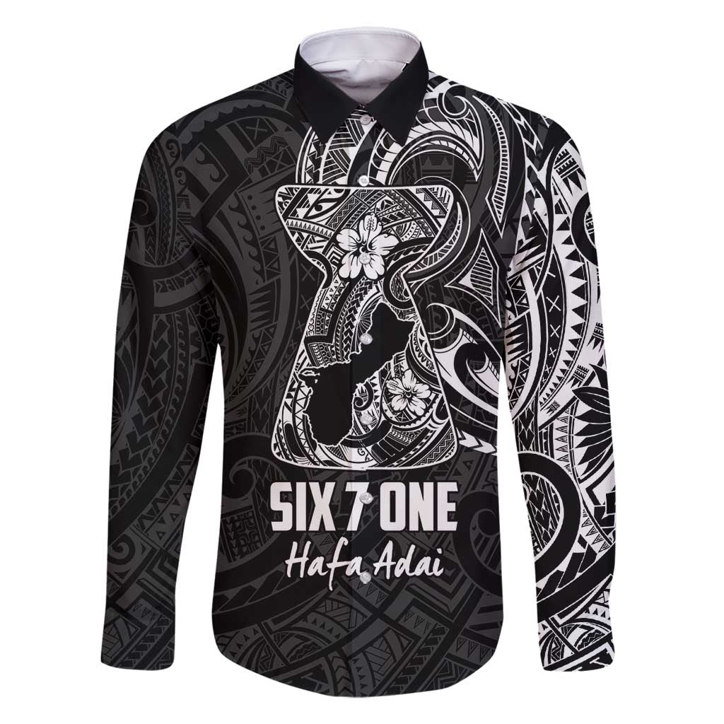 Black Guam Latte Stone Tribal Tattoo Family Matching Off Shoulder Short Dress and Hawaiian Shirt Hafa Adai Six 7 One LT9 Dad's Shirt - Long Sleeve Black - Polynesian Pride