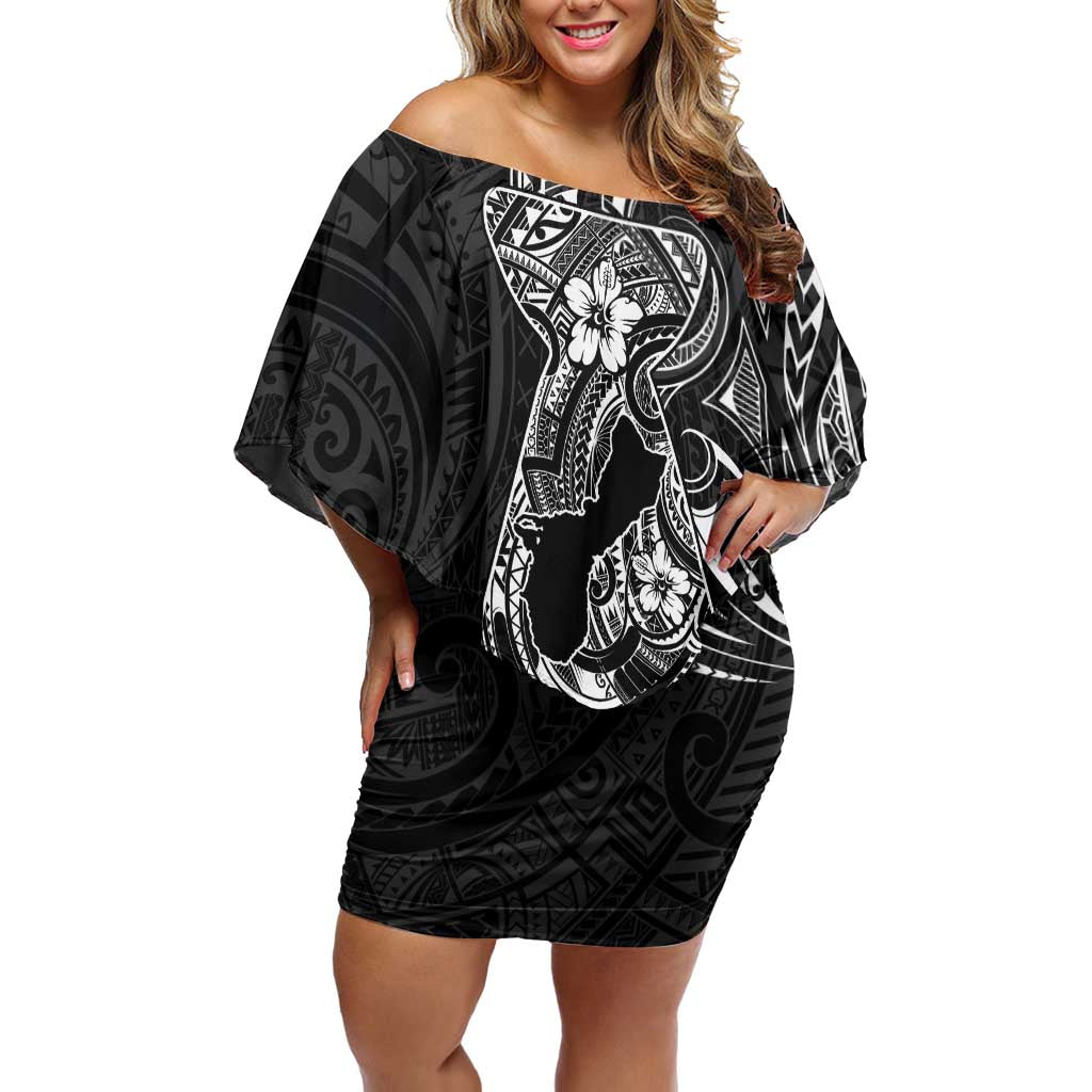 Black Guam Latte Stone Tribal Tattoo Family Matching Off Shoulder Short Dress and Hawaiian Shirt Hafa Adai Six 7 One LT9 Mom's Dress Black - Polynesian Pride