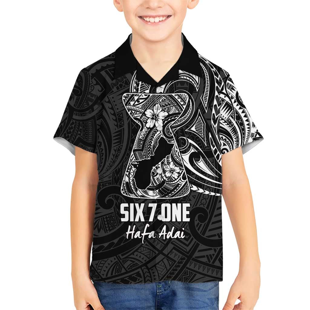 Black Guam Latte Stone Tribal Tattoo Family Matching Off Shoulder Short Dress and Hawaiian Shirt Hafa Adai Six 7 One LT9 Son's Shirt Black - Polynesian Pride
