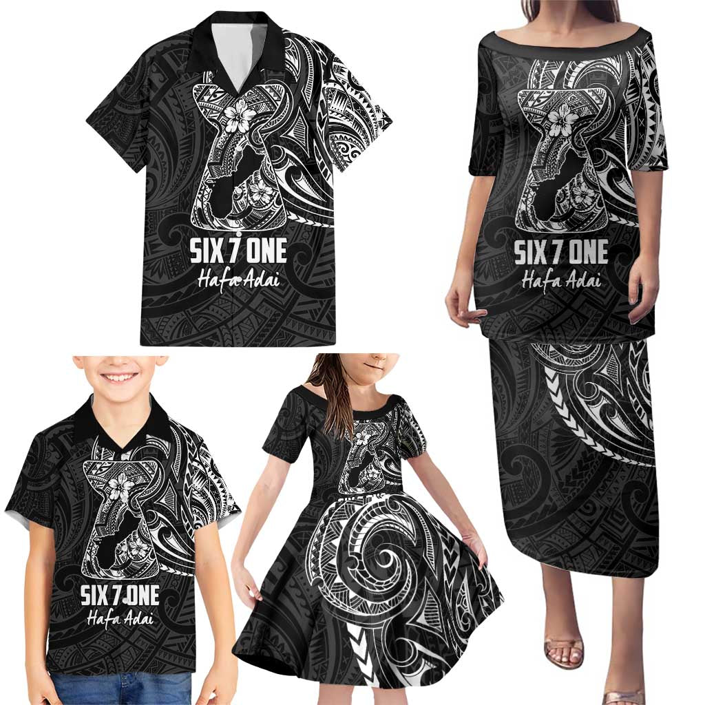 Black Guam Latte Stone Tribal Tattoo Family Matching Puletasi and Hawaiian Shirt Hafa Adai Six 7 One LT9 - Polynesian Pride