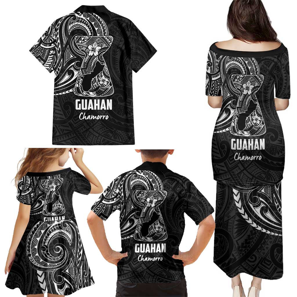 Black Guam Latte Stone Tribal Tattoo Family Matching Puletasi and Hawaiian Shirt Hafa Adai Six 7 One LT9 - Polynesian Pride