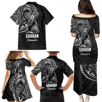 Black Guam Latte Stone Tribal Tattoo Family Matching Puletasi and Hawaiian Shirt Hafa Adai Six 7 One LT9 - Polynesian Pride