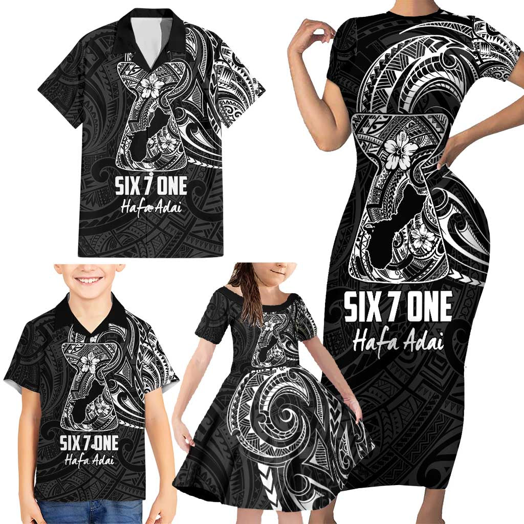 Black Guam Latte Stone Tribal Tattoo Family Matching Short Sleeve Bodycon Dress and Hawaiian Shirt Hafa Adai Six 7 One LT9 - Polynesian Pride