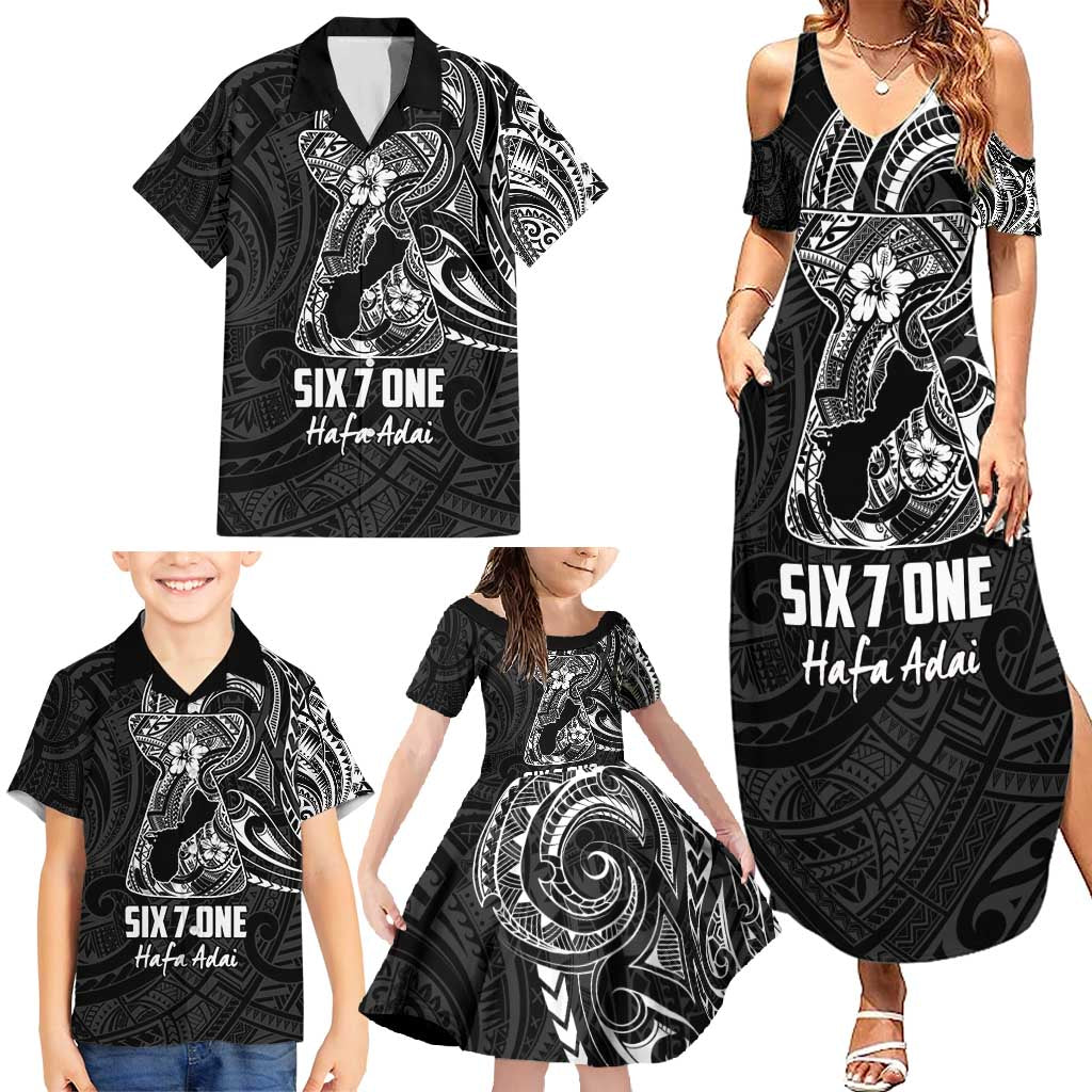 Black Guam Latte Stone Tribal Tattoo Family Matching Summer Maxi Dress and Hawaiian Shirt Hafa Adai Six 7 One LT9 - Polynesian Pride