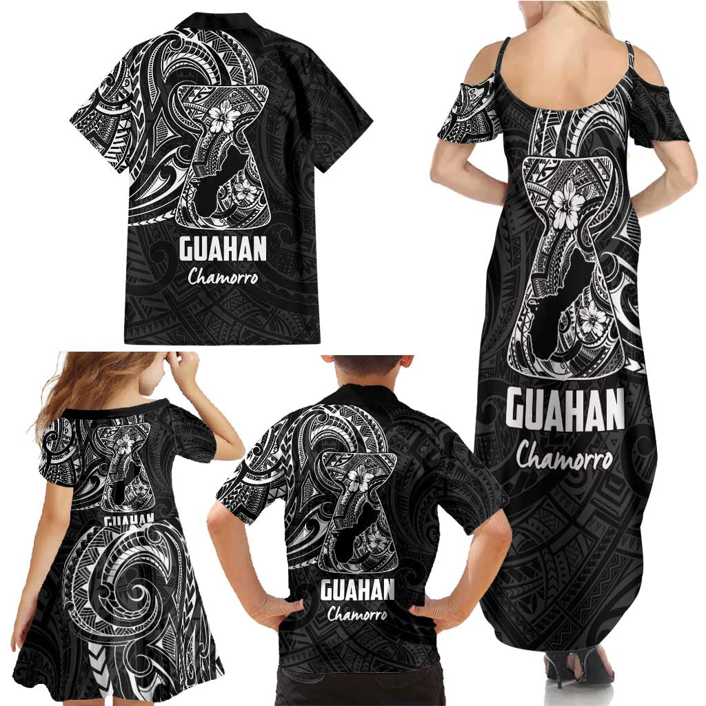 Black Guam Latte Stone Tribal Tattoo Family Matching Summer Maxi Dress and Hawaiian Shirt Hafa Adai Six 7 One LT9 - Polynesian Pride