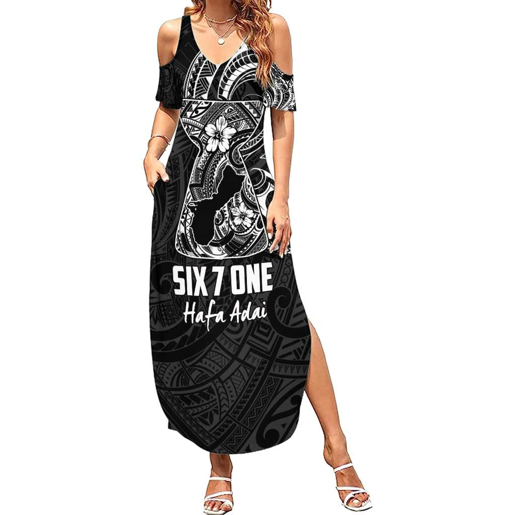 Black Guam Latte Stone Tribal Tattoo Family Matching Summer Maxi Dress and Hawaiian Shirt Hafa Adai Six 7 One LT9 Mom's Dress Black - Polynesian Pride