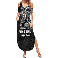 Black Guam Latte Stone Tribal Tattoo Family Matching Summer Maxi Dress and Hawaiian Shirt Hafa Adai Six 7 One LT9 Mom's Dress Black - Polynesian Pride