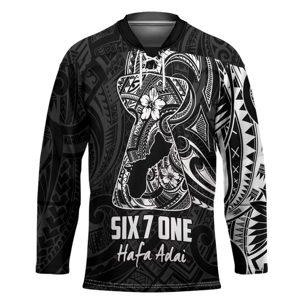 Black Guam Latte Stone Tribal Tattoo Hockey Jersey Hafa Adai Six 7 One - Polynesian Pride