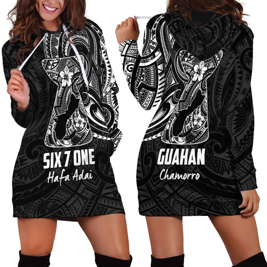 Black Guam Latte Stone Tribal Tattoo Hoodie Dress Hafa Adai Six 7 One LT9 - Polynesian Pride