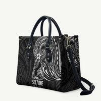 Black Guam Latte Stone Tribal Tattoo Leather Bag Hafa Adai Six 7 One - Polynesian Pride