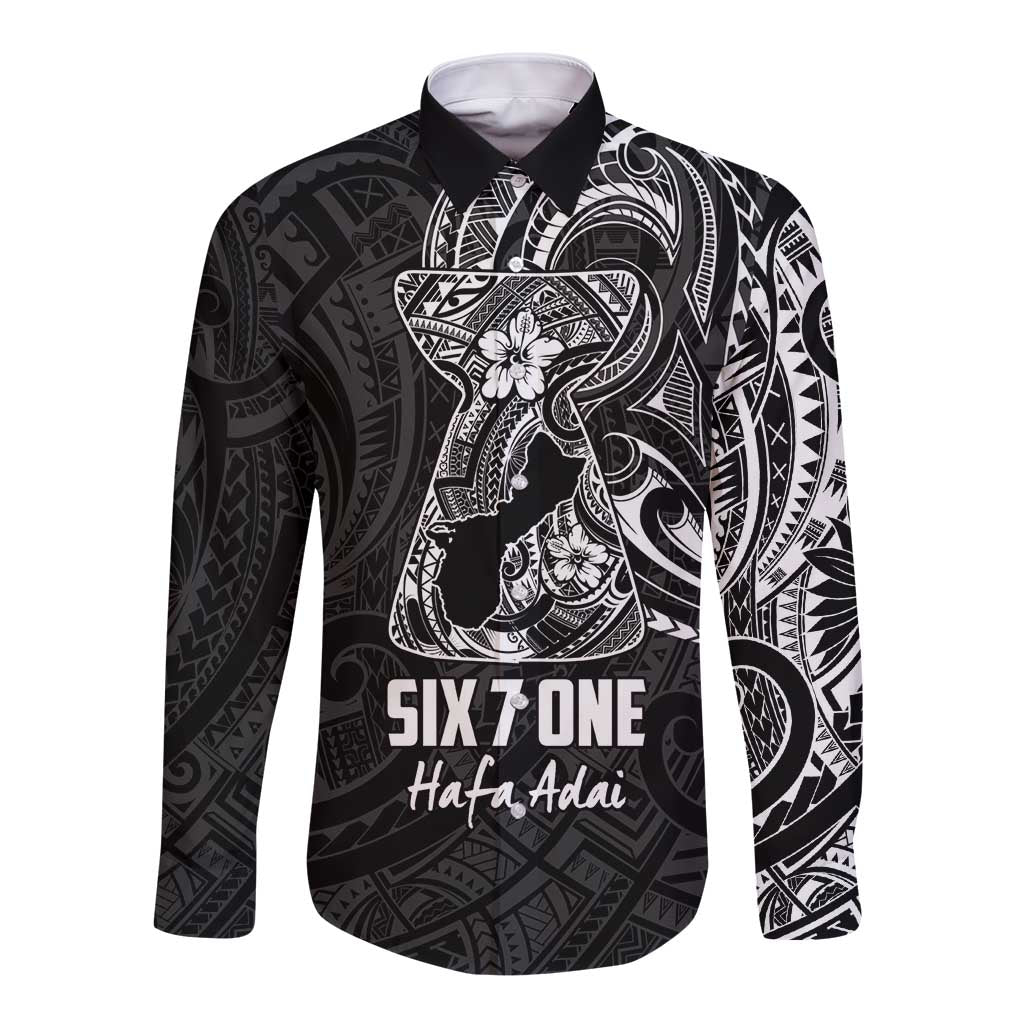 Black Guam Latte Stone Tribal Tattoo Long Sleeve Button Shirt Hafa Adai Six 7 One LT9 Unisex Black - Polynesian Pride