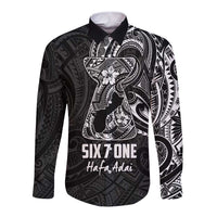 Black Guam Latte Stone Tribal Tattoo Long Sleeve Button Shirt Hafa Adai Six 7 One LT9 Unisex Black - Polynesian Pride