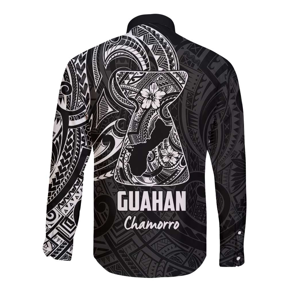 Black Guam Latte Stone Tribal Tattoo Long Sleeve Button Shirt Hafa Adai Six 7 One LT9 - Polynesian Pride