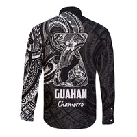 Black Guam Latte Stone Tribal Tattoo Long Sleeve Button Shirt Hafa Adai Six 7 One LT9 - Polynesian Pride
