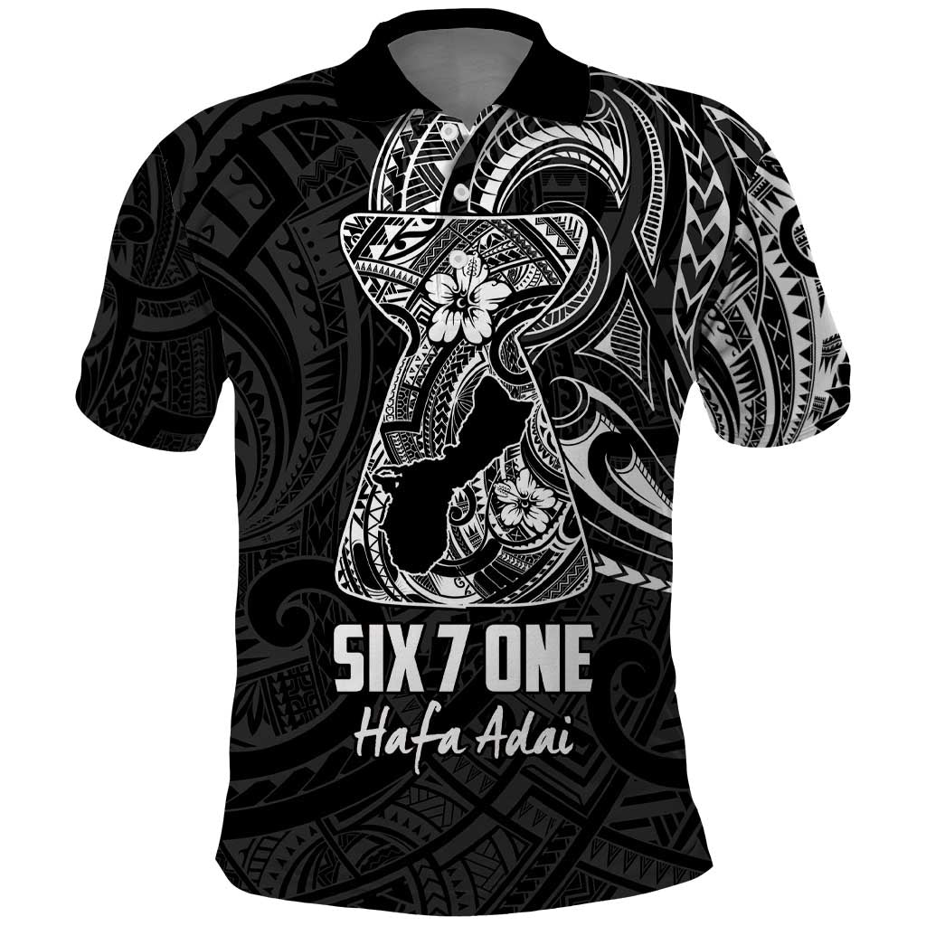 Black Guam Latte Stone Tribal Tattoo Polo Shirt Hafa Adai Six 7 One