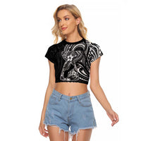 Black Guam Latte Stone Tribal Tattoo Raglan Cropped T Shirt Hafa Adai Six 7 One
