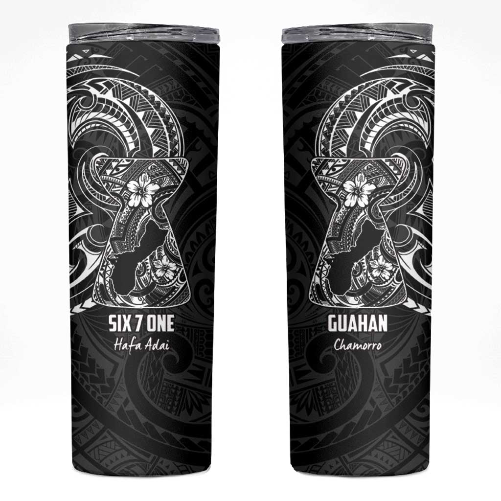 Black Guam Latte Stone Tribal Tattoo Skinny Tumbler Hafa Adai Six 7 One LT9 Black - Polynesian Pride