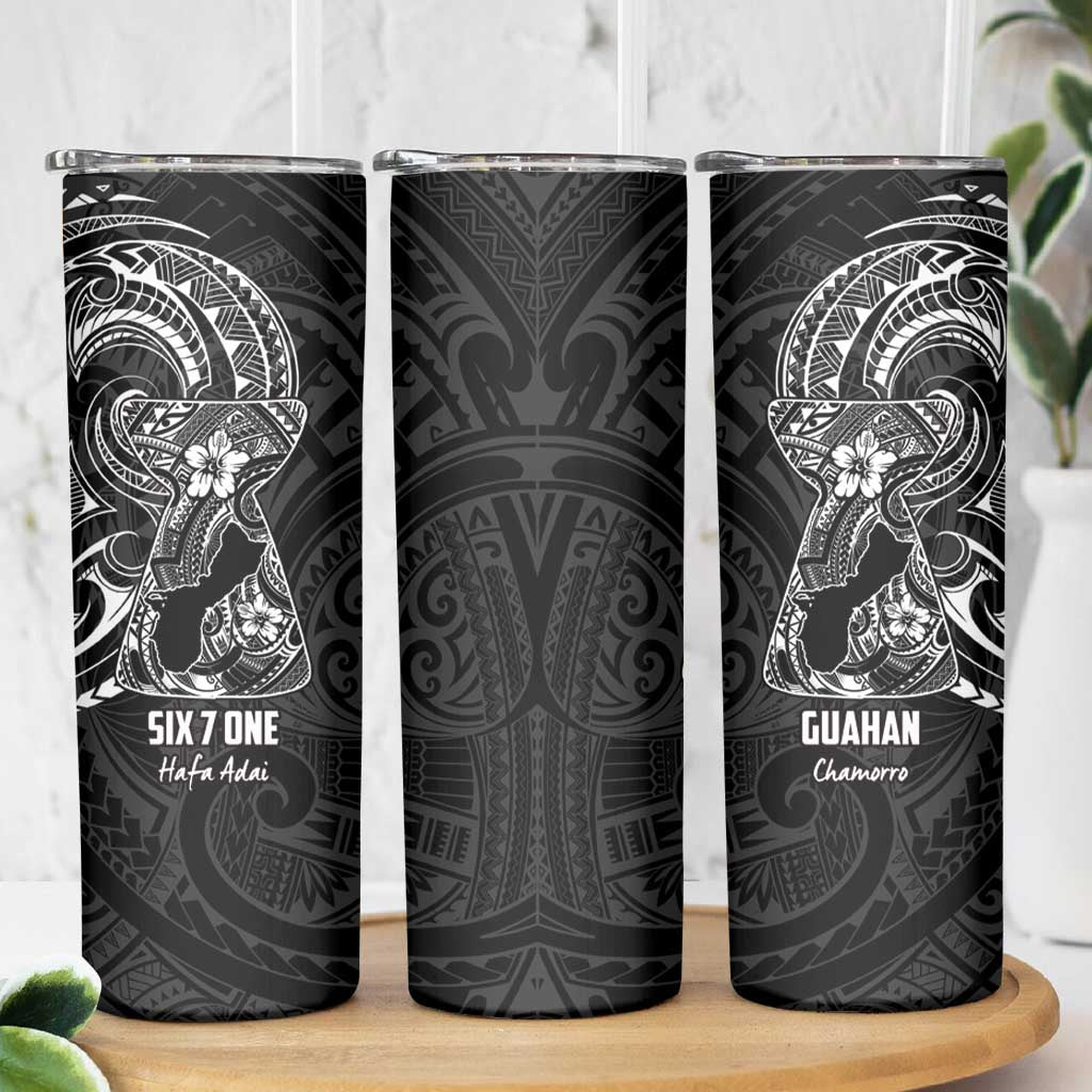 Black Guam Latte Stone Tribal Tattoo Skinny Tumbler Hafa Adai Six 7 One LT9 - Polynesian Pride