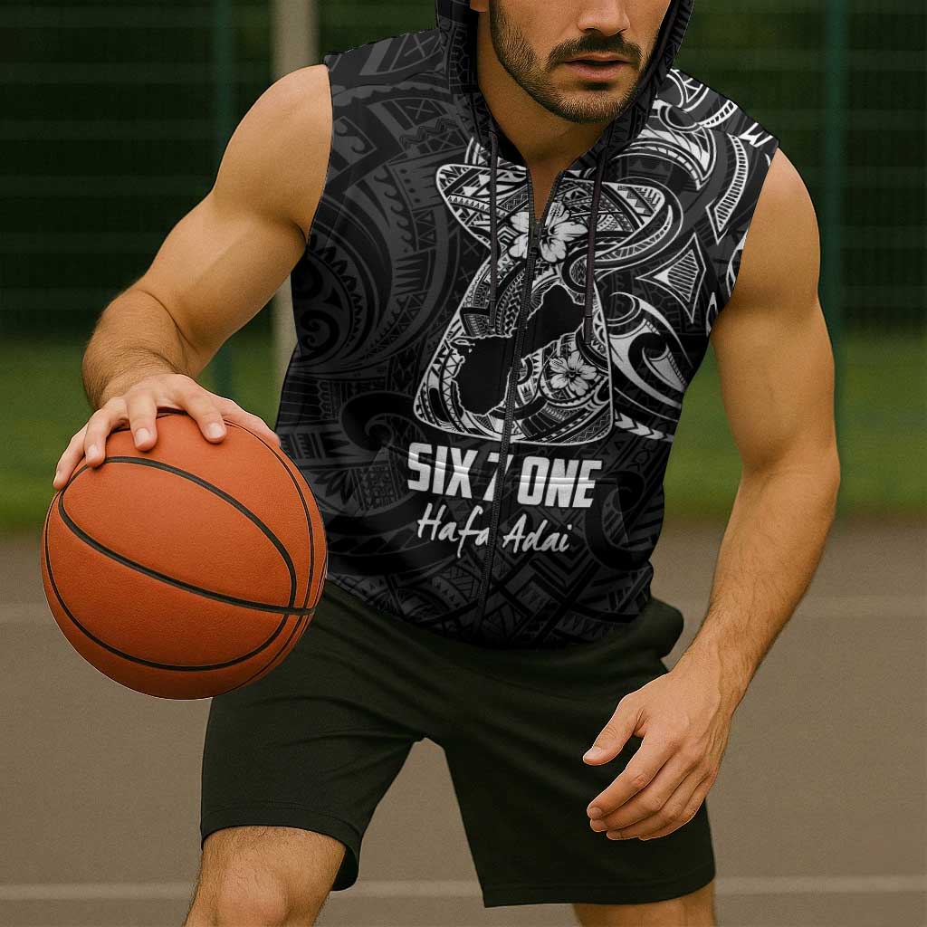 Black Guam Latte Stone Tribal Tattoo Sleeveless Zip Hoodie Hafa Adai Six 7 One - Polynesian Pride
