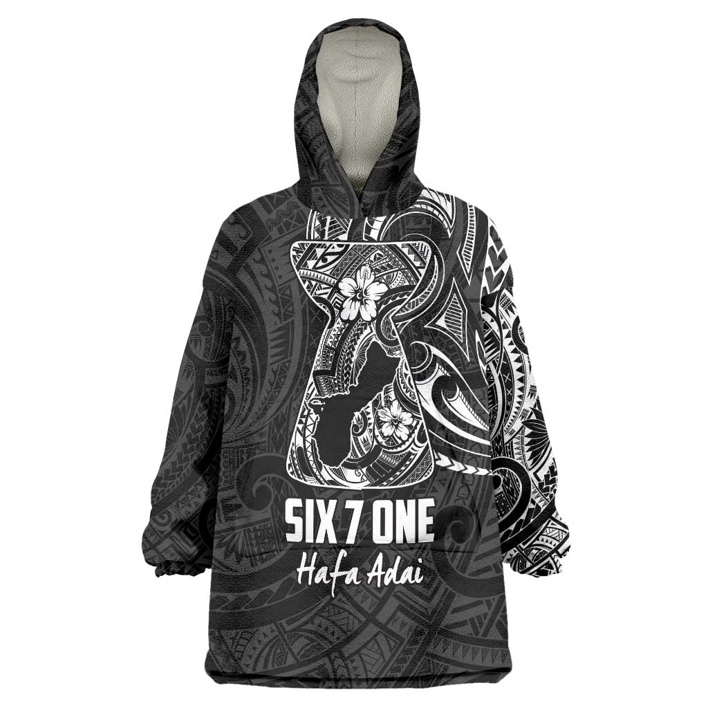Black Guam Latte Stone Tribal Tattoo Wearable Blanket Hoodie Hafa Adai Six 7 One LT9 One Size Black - Polynesian Pride
