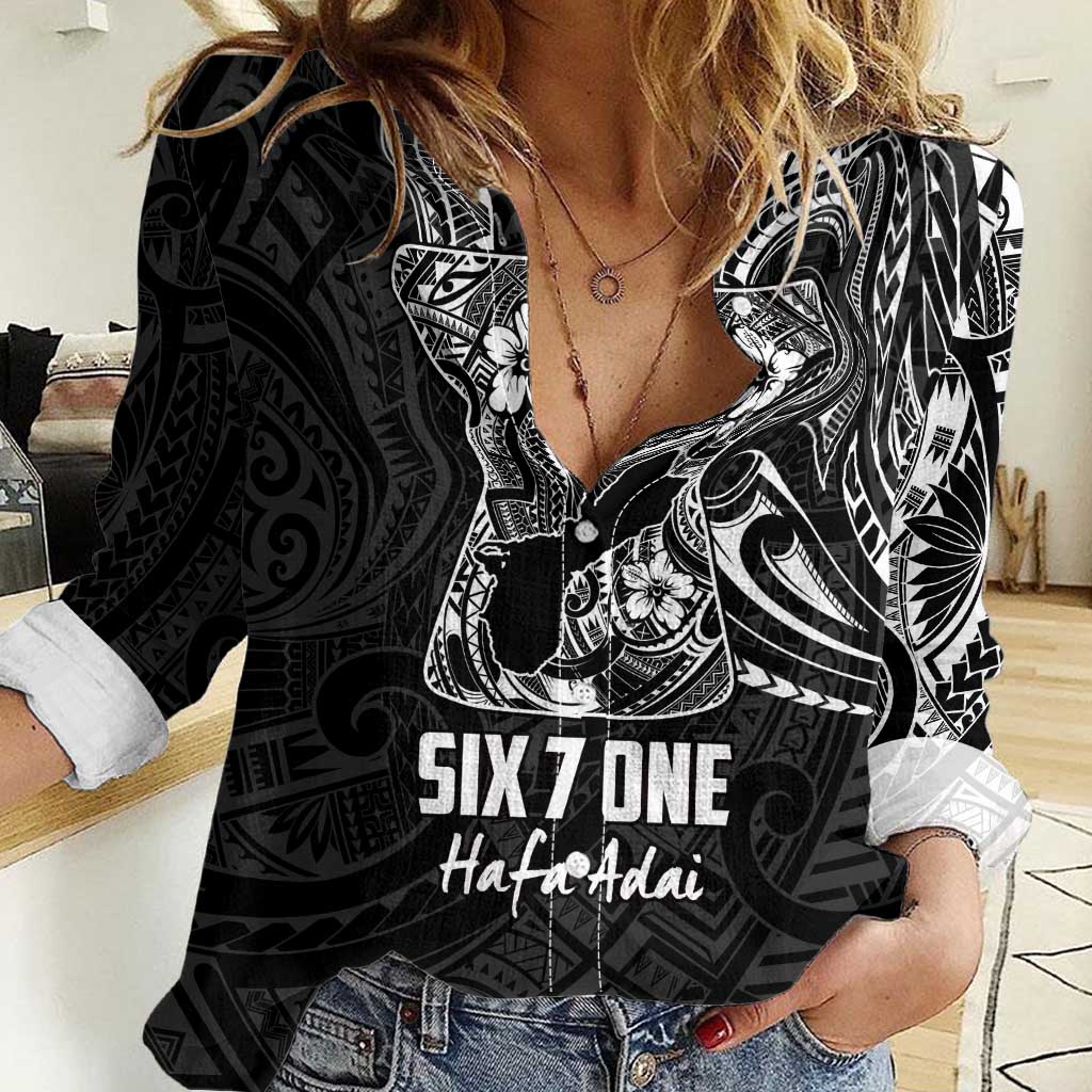 Black Guam Latte Stone Tribal Tattoo Women Casual Shirt Hafa Adai Six 7 One LT9 Female Black - Polynesian Pride