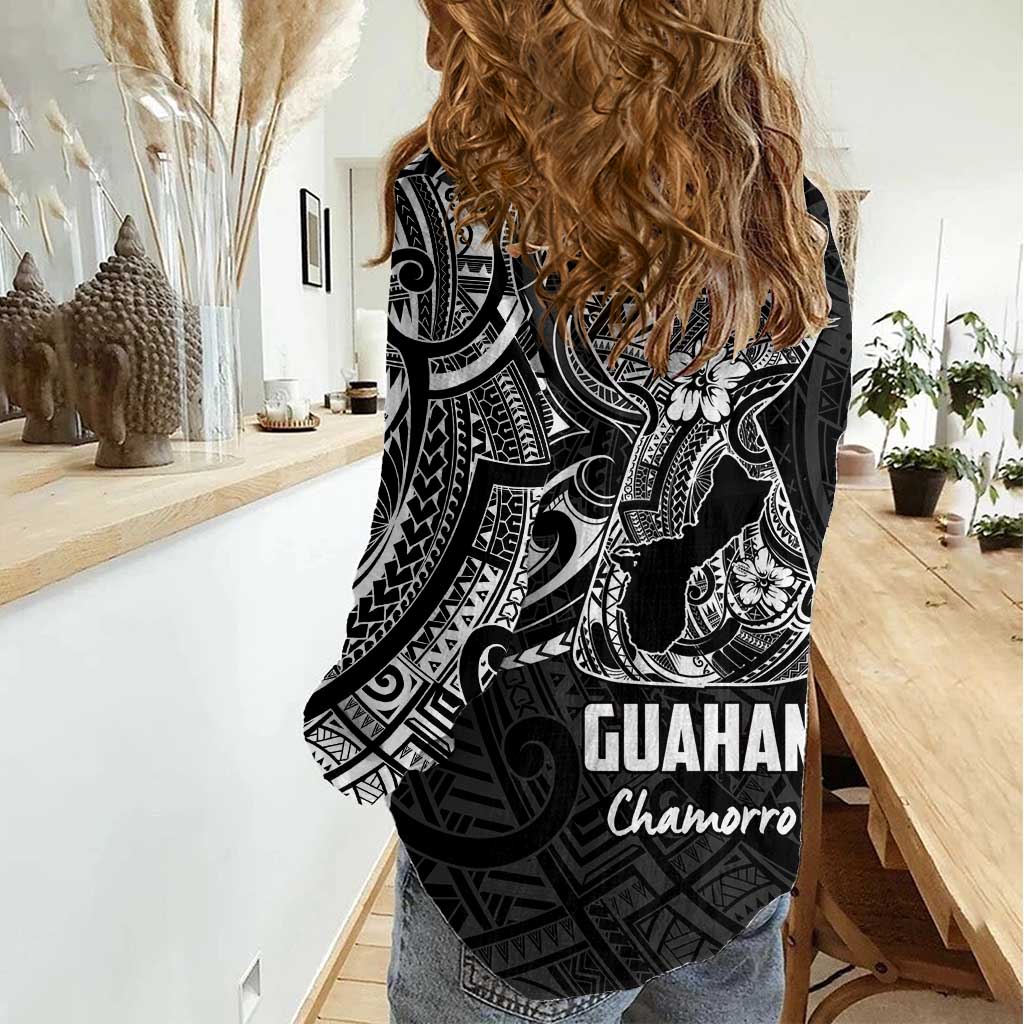 Black Guam Latte Stone Tribal Tattoo Women Casual Shirt Hafa Adai Six 7 One LT9 - Polynesian Pride
