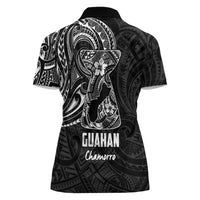 Black Guam Latte Stone Tribal Tattoo Women Polo Shirt Hafa Adai Six 7 One LT9 - Polynesian Pride