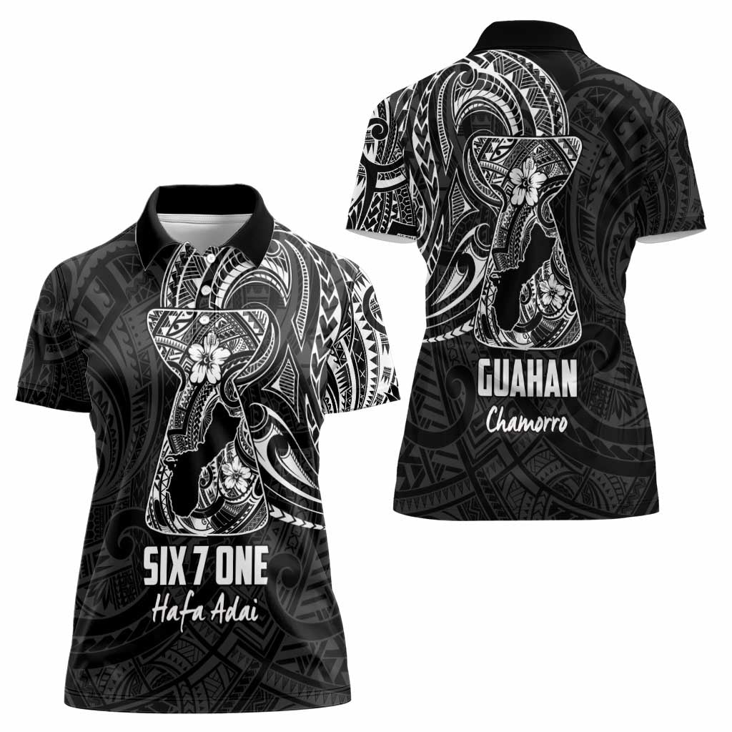 Black Guam Latte Stone Tribal Tattoo Women Polo Shirt Hafa Adai Six 7 One LT9 - Polynesian Pride