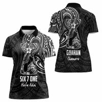 Black Guam Latte Stone Tribal Tattoo Women Polo Shirt Hafa Adai Six 7 One LT9 - Polynesian Pride