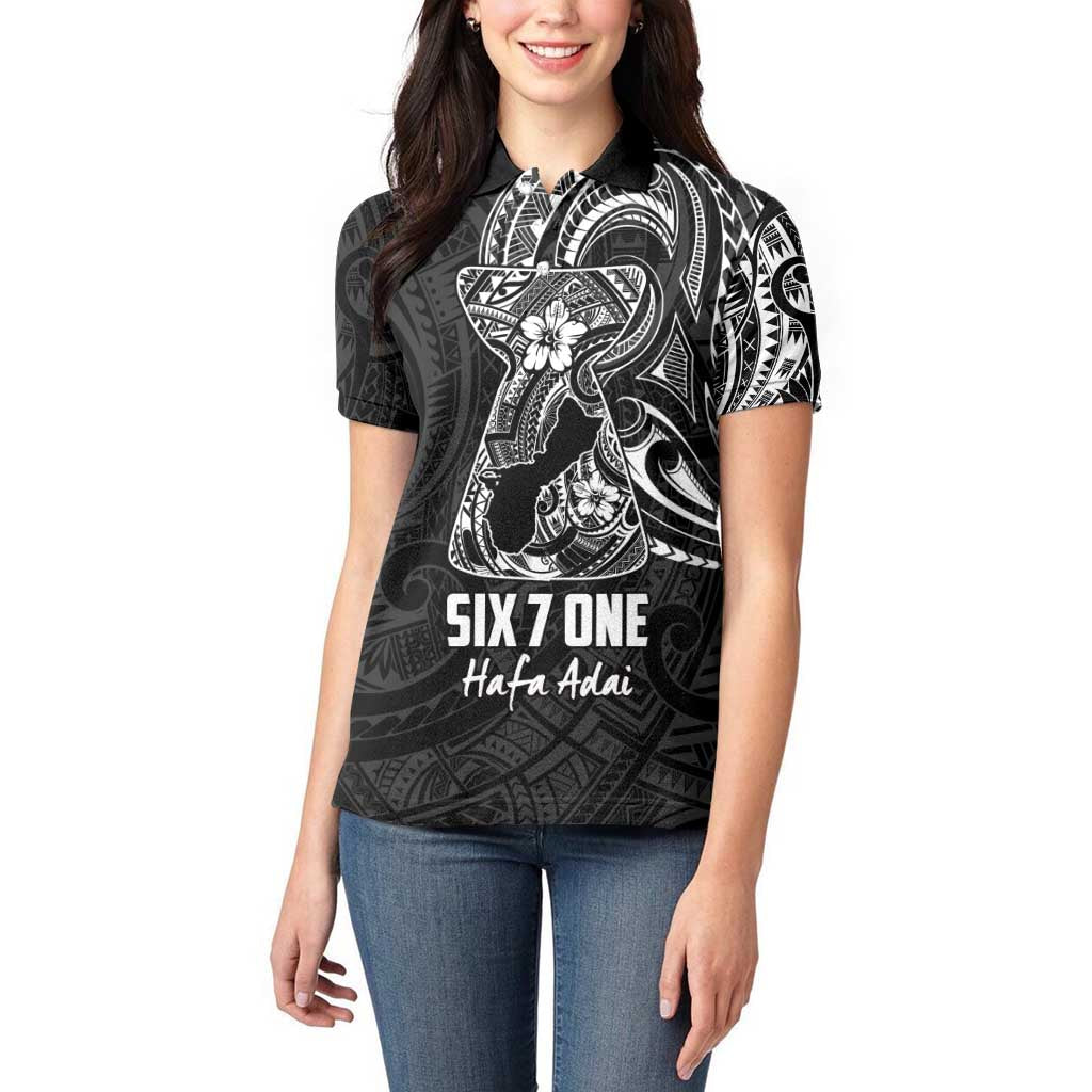 Black Guam Latte Stone Tribal Tattoo Women Polo Shirt Hafa Adai Six 7 One LT9 - Polynesian Pride